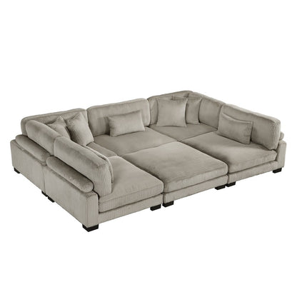 Traverse Corduroy 6-Piece Modular Sectional with Ottoman in Taupe