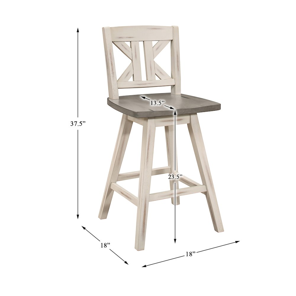 Amsonia Wood Swivel Counter Height Chair, set of 2 in Gray and White
