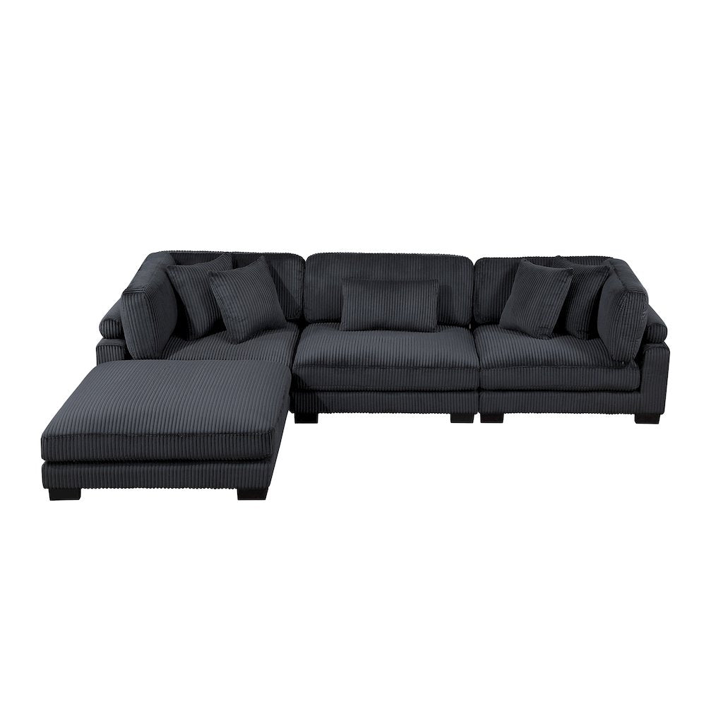 Traverse Corduroy 4-Piece Modular Sectional with Ottoman in Black