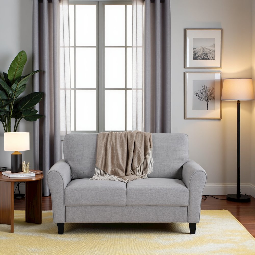 Dark Gray Upholstered Love Seat, Small Loveseat Sofa for Compact Spaces