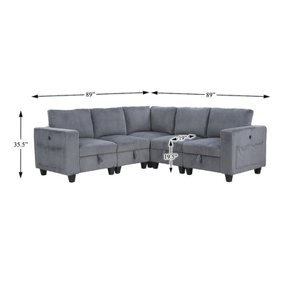 Walterboro Corduroy 5-Piece Sectional with Storage in Dark Gray