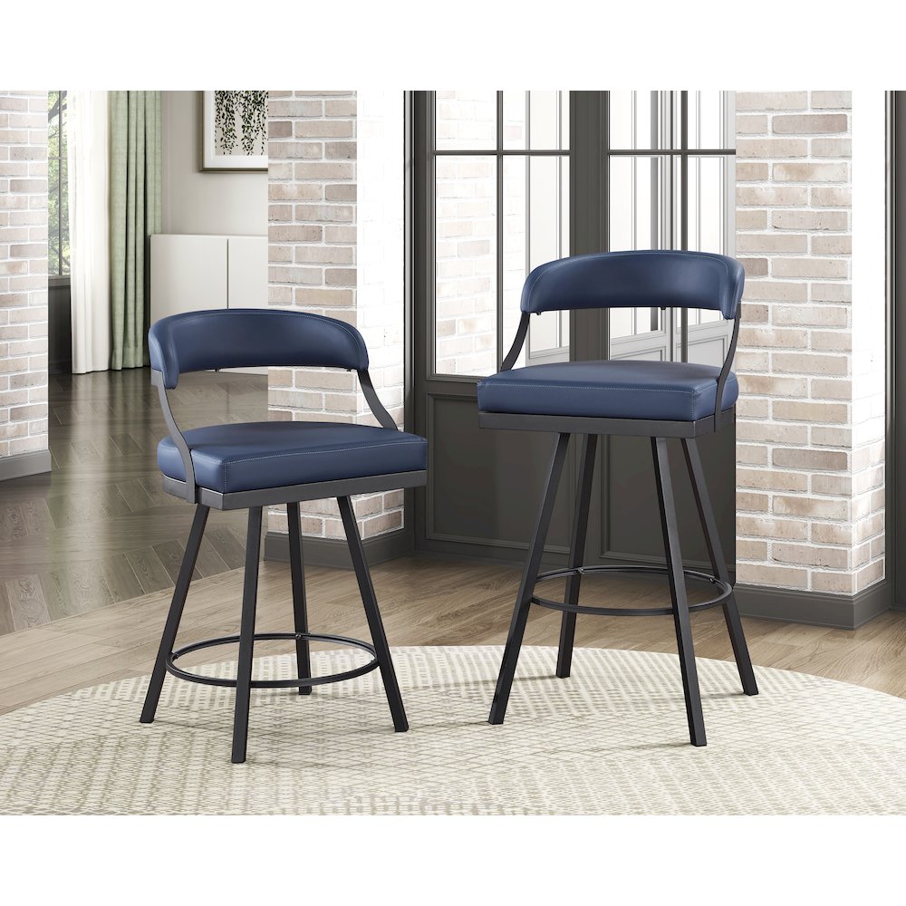 Crowley Faux leather Swivel Pub Height Chair in Blue