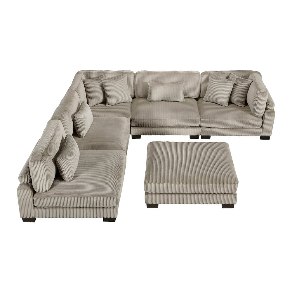 Traverse Corduroy 6-Piece Modular Sectional with Ottoman in Taupe