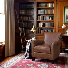 Elegant Brown Leather Accent Chair with Arm Rest and Nailheads Trim