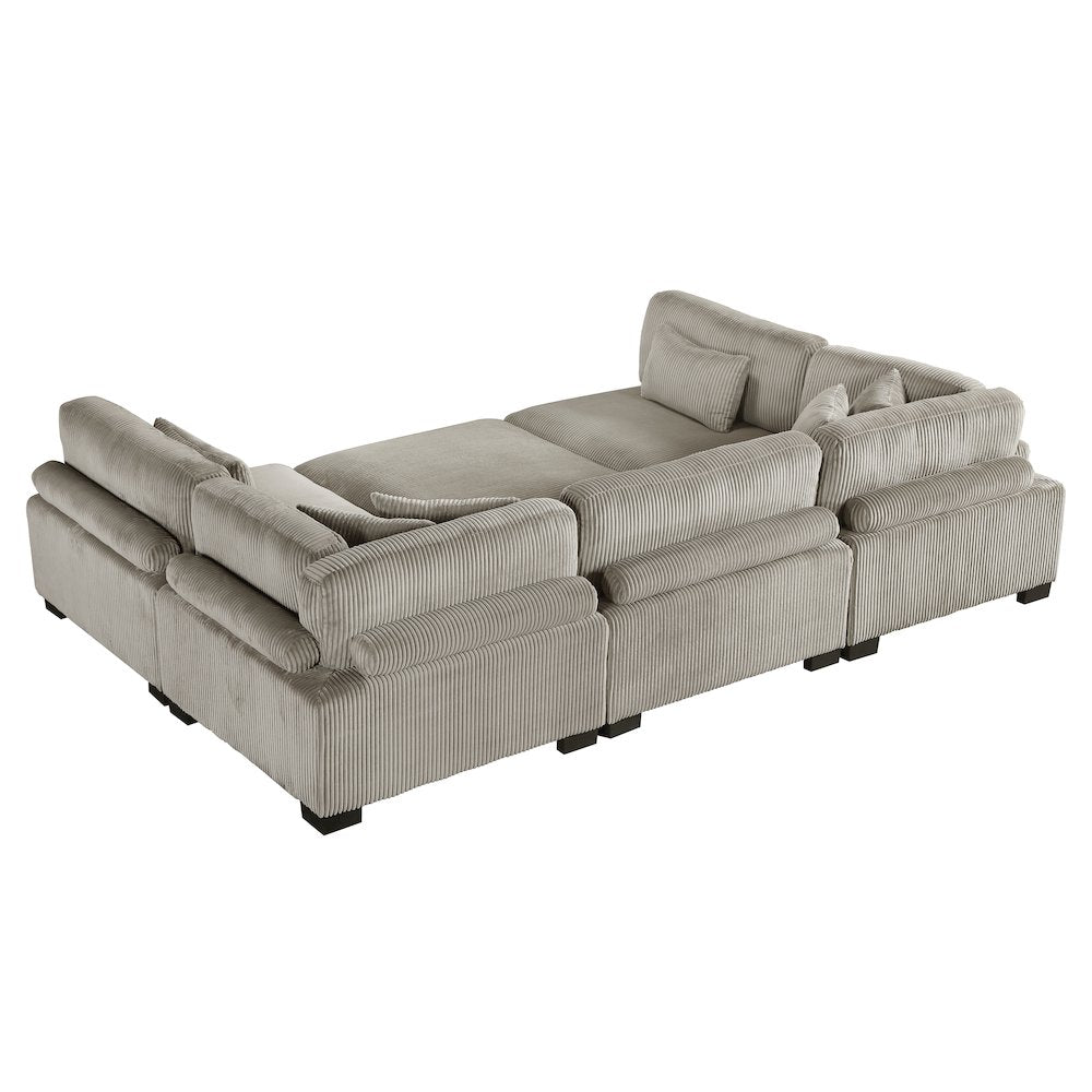 Traverse Corduroy 6-Piece Modular Sectional with Ottoman in Taupe