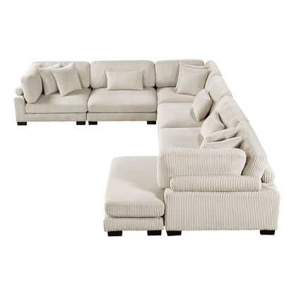 Traverse Corduroy 6-Piece Modular Sectional with chaise in Beige