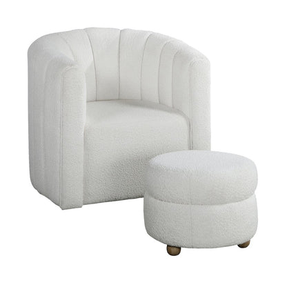 Essex Boucle Swivel Chair with Ottoman in White