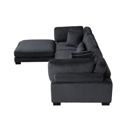 Traverse Corduroy 4-Piece Modular Sectional with Ottoman in Black