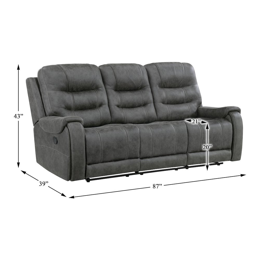 Oberon Microfiber 2pc Set: Sofa, Loveseat in Dark Gray