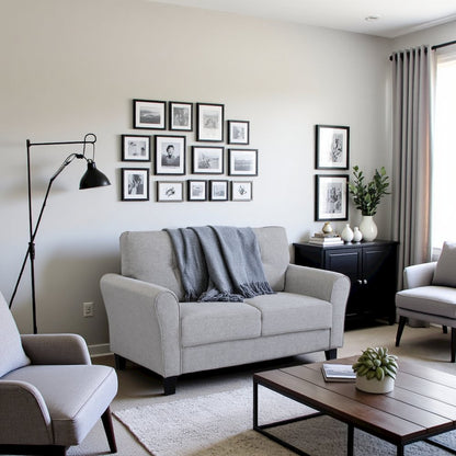 Dark Gray Upholstered Love Seat, Small Loveseat Sofa for Compact Spaces