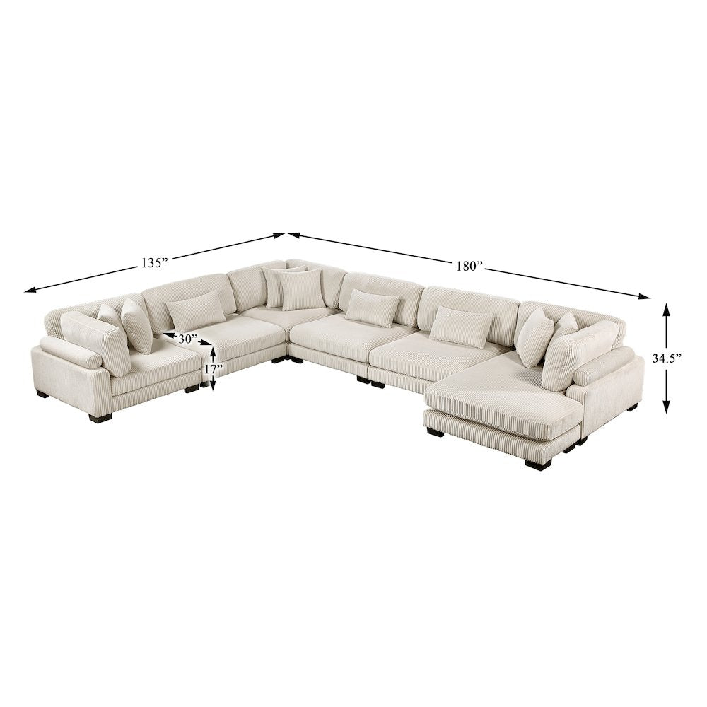 Traverse Corduroy 6-Piece Modular Sectional with chaise in Beige
