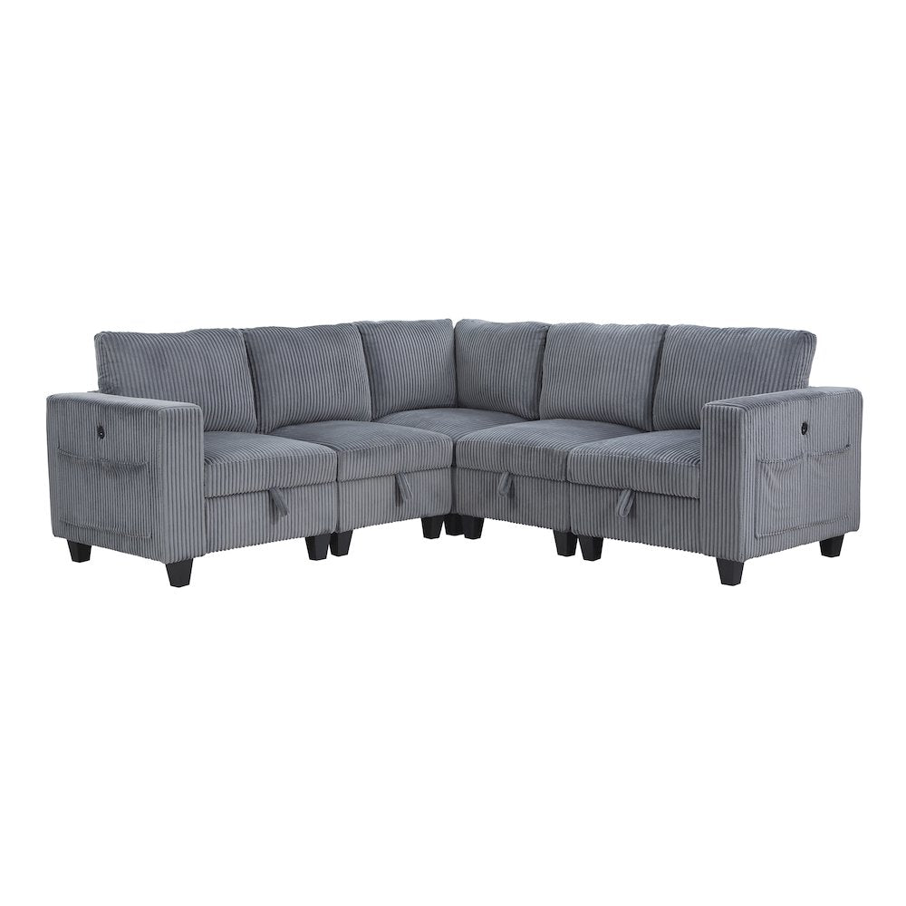 Walterboro Corduroy 5-Piece Sectional with Storage in Dark Gray