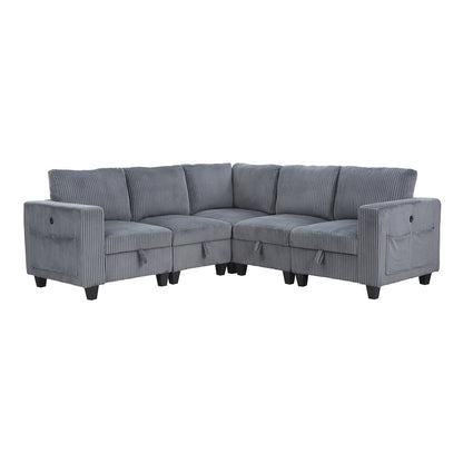 Walterboro Corduroy 5-Piece Sectional with Storage in Dark Gray