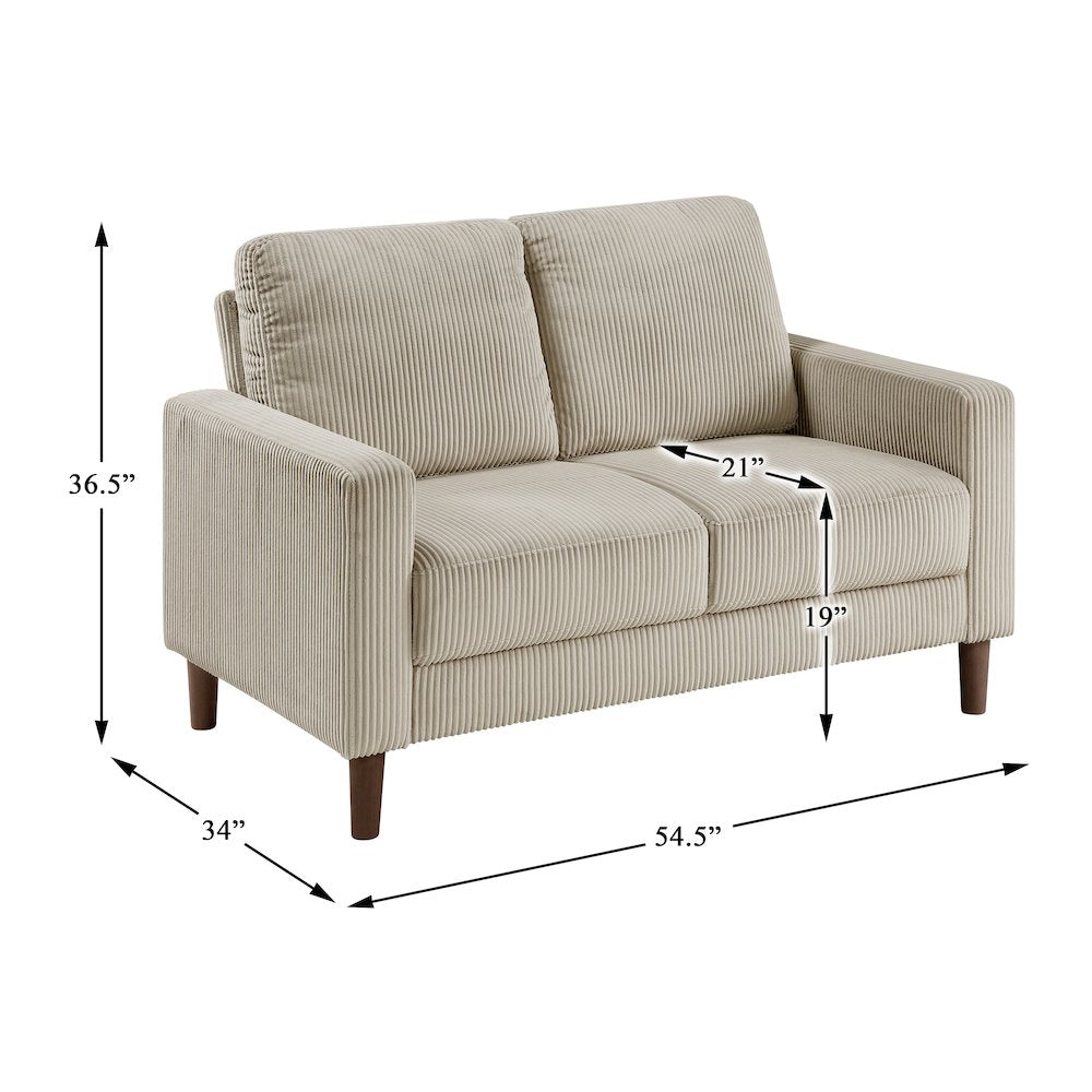 Crandall Corduroy 3pc Set: Sofa, Loveseat, Chair in Taupe
