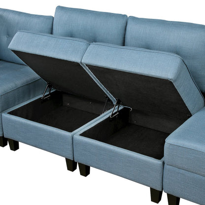 Garren Textured 7-Piece Sectional with Storage and Ottoman in Blue