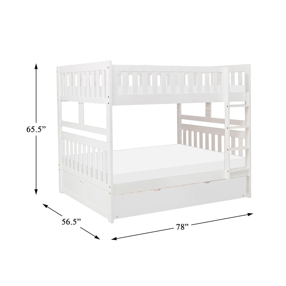 Galen Pine Full Over Full Bunk Bed with Trundle Bed in White