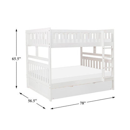 Galen Pine Full Over Full Bunk Bed with Trundle Bed in White