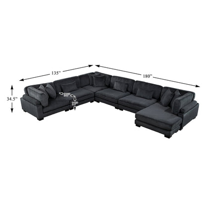 Traverse Corduroy 6-Piece Modular Sectional with chaise in Black