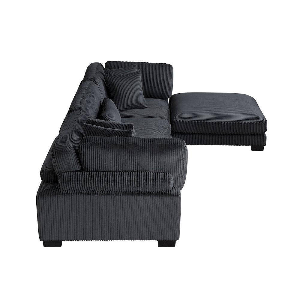 Traverse Corduroy 4-Piece Modular Sectional with Ottoman in Black