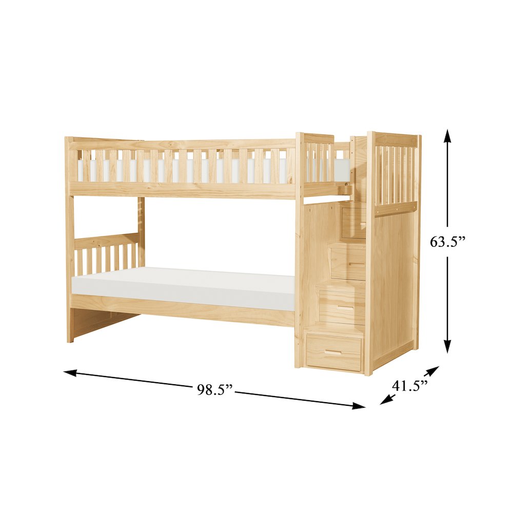 Bartly Pine Bunk Bed with Reversible Step Storage in Natural Pine
