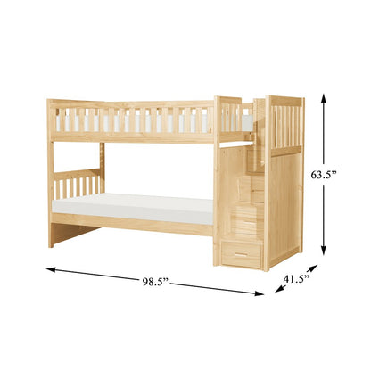 Bartly Pine Bunk Bed with Reversible Step Storage in Natural Pine