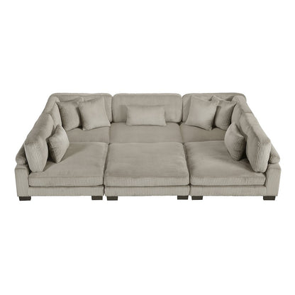 Traverse Corduroy 6-Piece Modular Sectional with Ottoman in Taupe