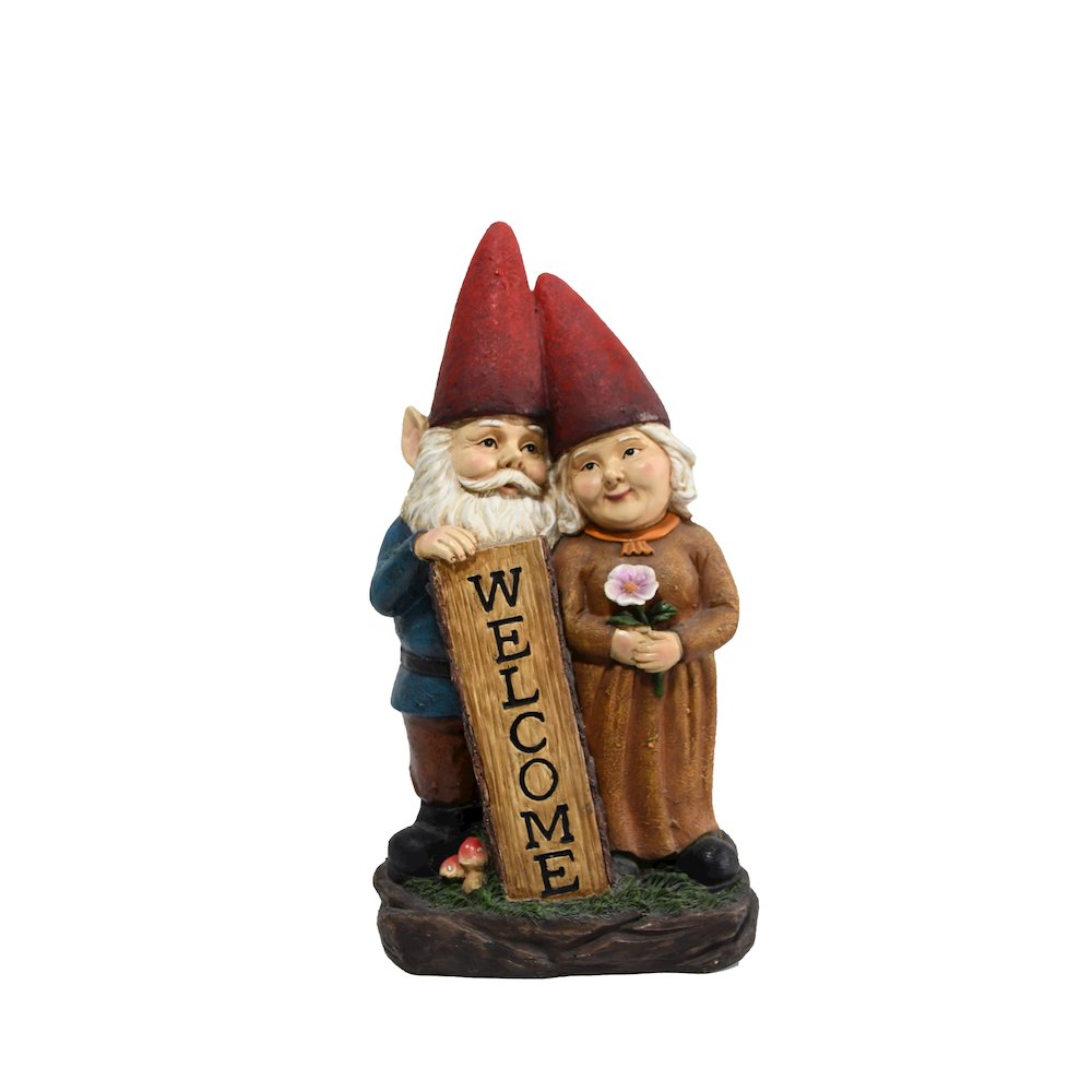 Robert & Sofia Standing Gnome Couple with Welcome Sign