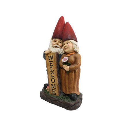Robert & Sofia Standing Gnome Couple with Welcome Sign