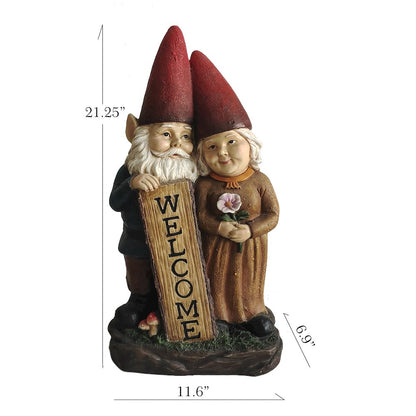 Robert & Sofia Standing Gnome Couple with Welcome Sign