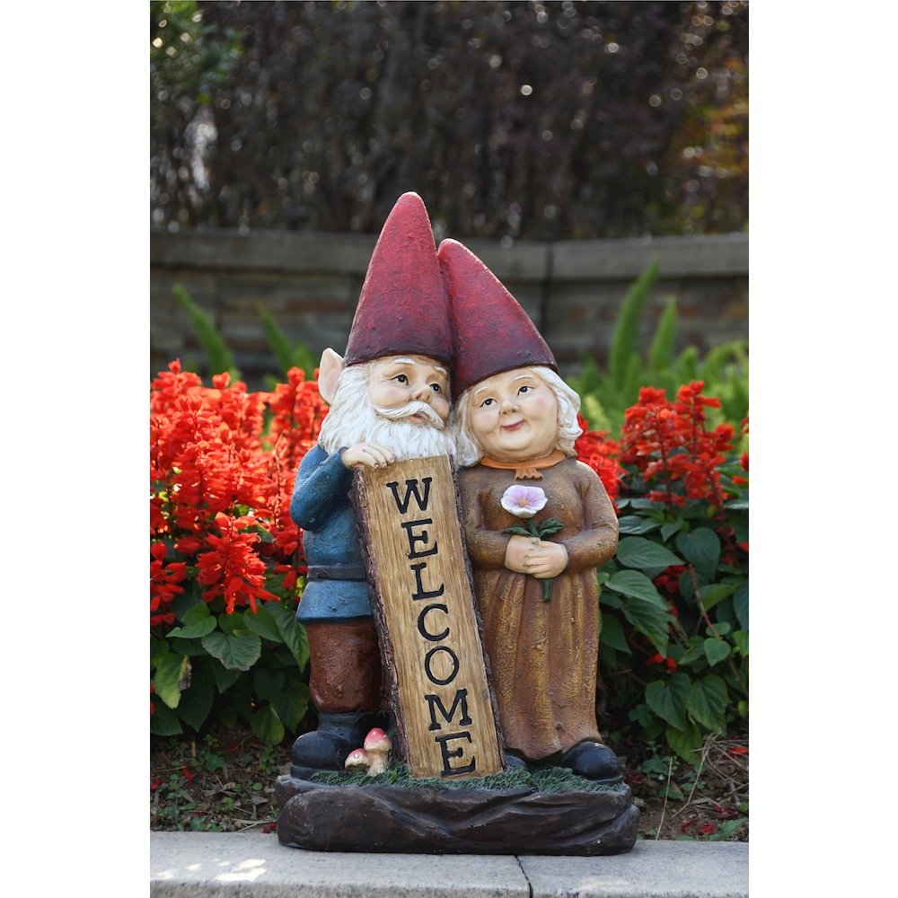 Robert & Sofia Standing Gnome Couple with Welcome Sign