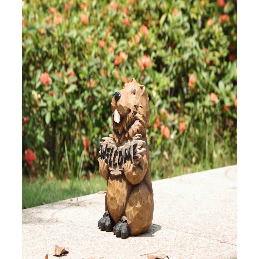 Beaver Holding A Welcome Sign