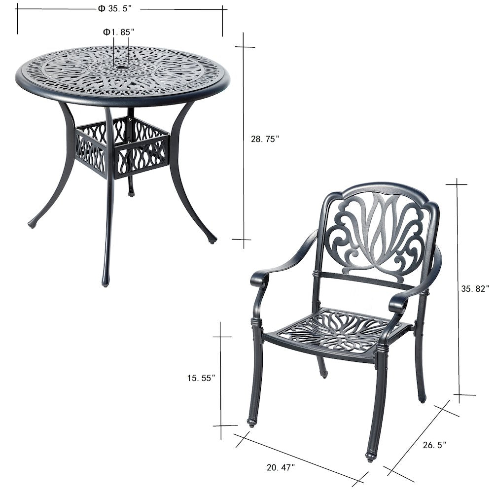 Sleek Black Bistro Bliss Collection- Elegant Cast Aluminium Patio Set