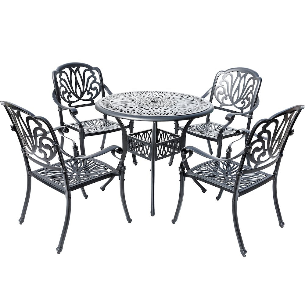 Sleek Black Bistro Bliss Collection- Elegant Cast Aluminium Patio Set