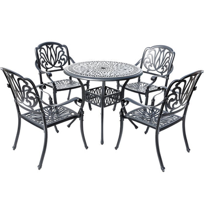 Sleek Black Bistro Bliss Collection- Elegant Cast Aluminium Patio Set