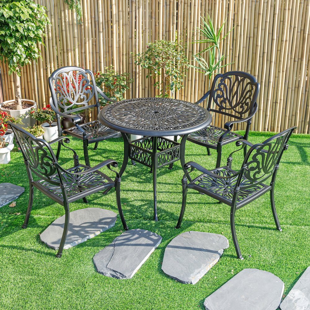 Sleek Black Bistro Bliss Collection- Elegant Cast Aluminium Patio Set