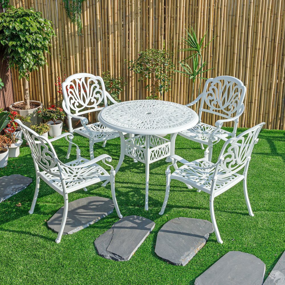 Elegant White- All-Weather Cast Aluminium Bistro Ensemble