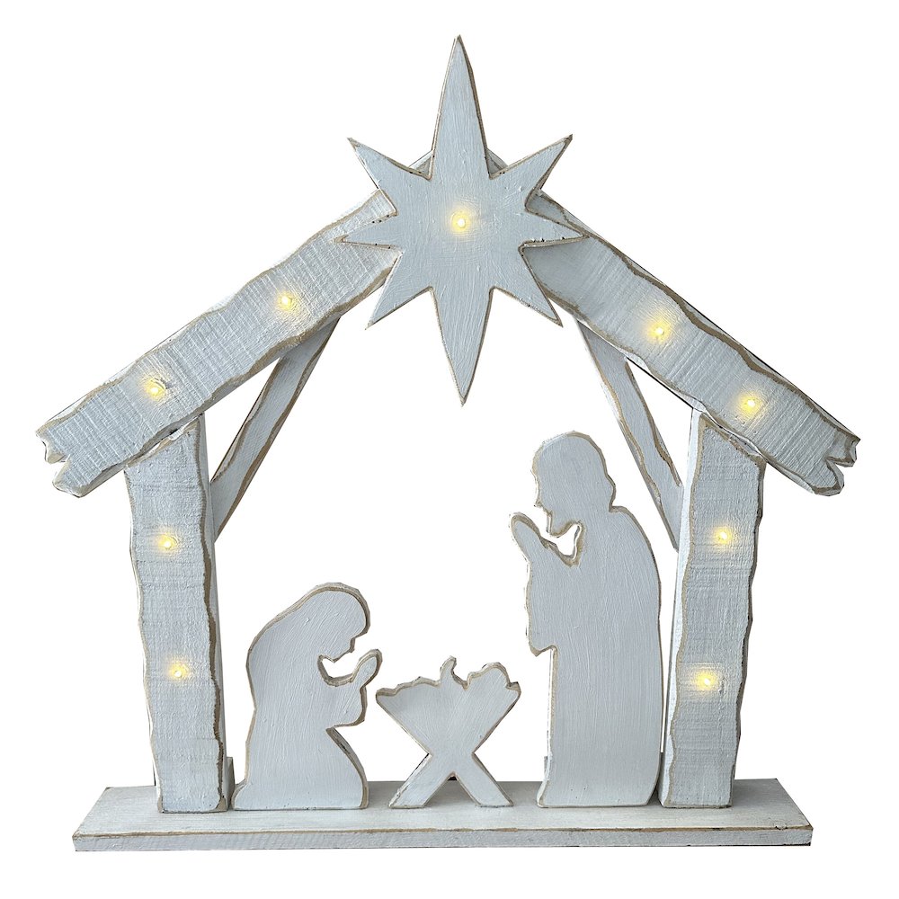 30in Lighted Wooden Nativity Family with Timer Battery Operated Christmas Decor