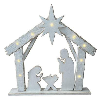 30in Lighted Wooden Nativity Family with Timer Battery Operated Christmas Decor