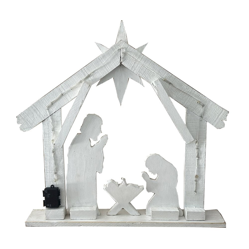 30in Lighted Wooden Nativity Family with Timer Battery Operated Christmas Decor