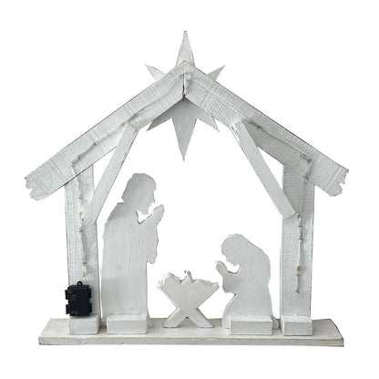 30in Lighted Wooden Nativity Family with Timer Battery Operated Christmas Decor