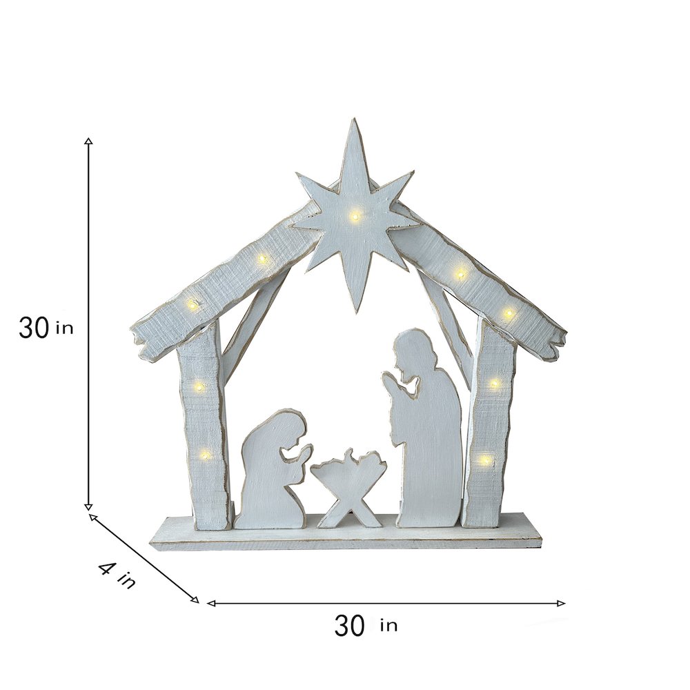30in Lighted Wooden Nativity Family with Timer Battery Operated Christmas Decor