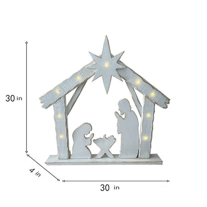 30in Lighted Wooden Nativity Family with Timer Battery Operated Christmas Decor