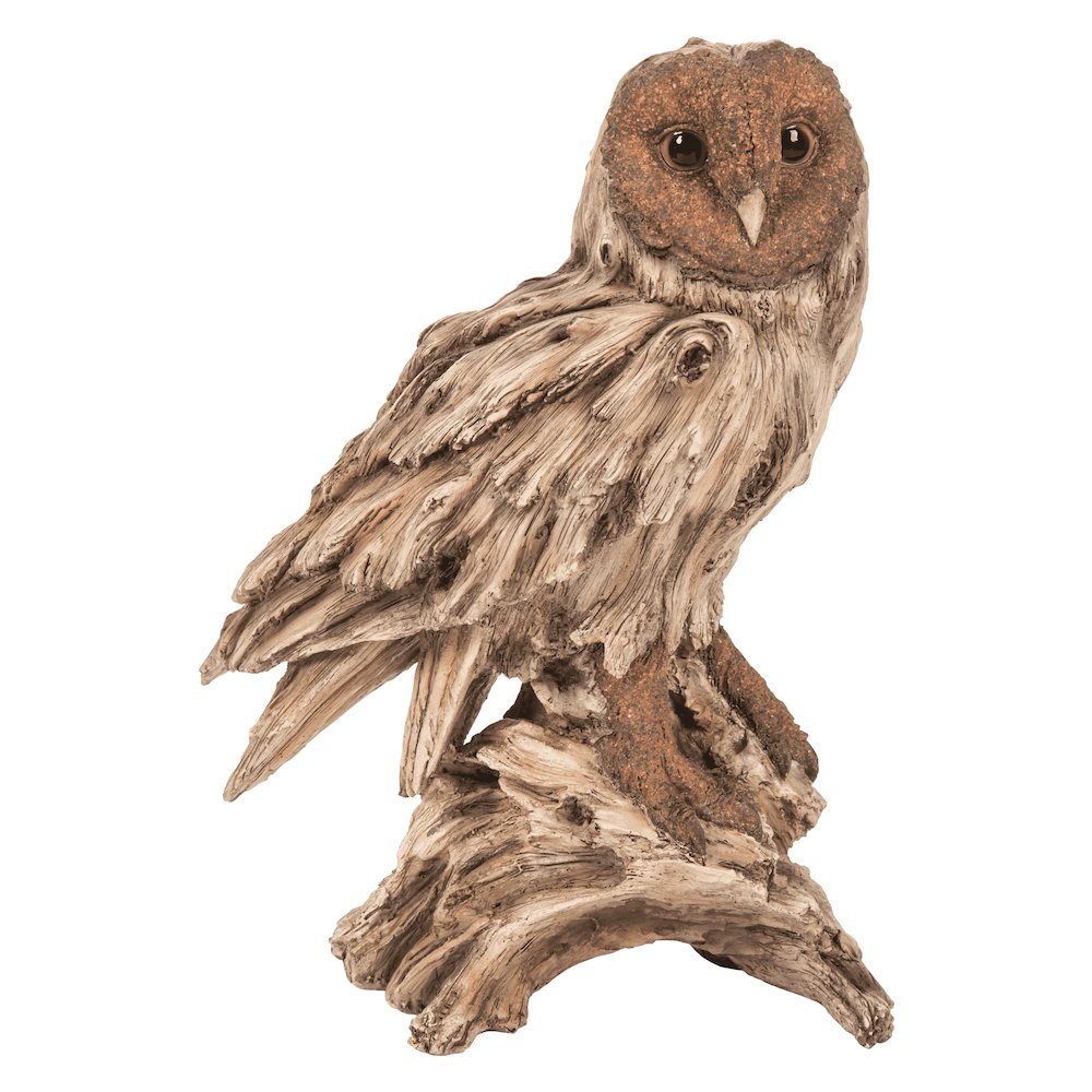 Driftwood Barn Owl On Stump Statue