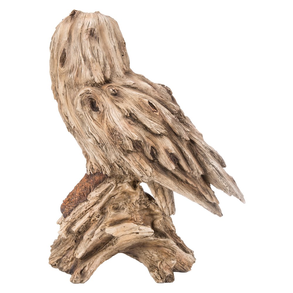 Driftwood Barn Owl On Stump Statue