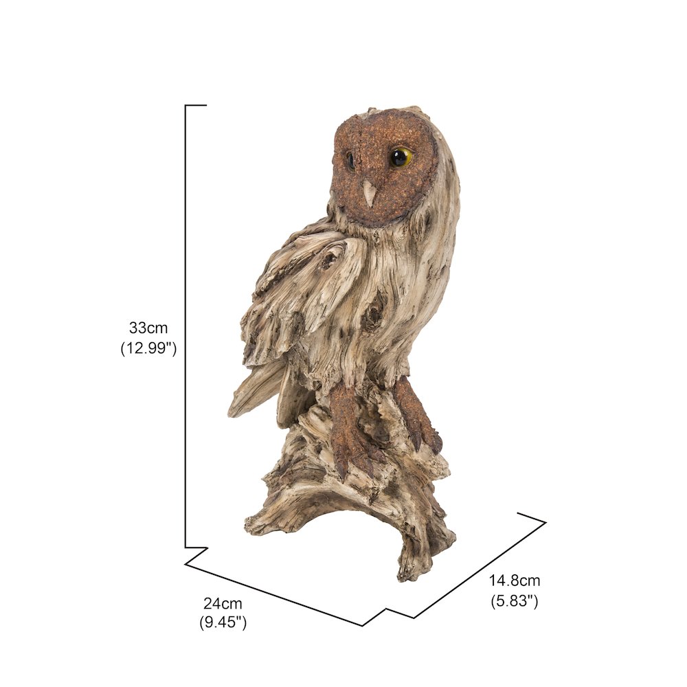 Driftwood Barn Owl On Stump Statue