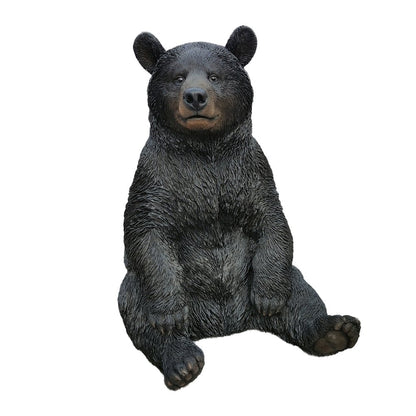 Onyx Guardian: Majestic Black Polyresin Sitting Bear Figurine