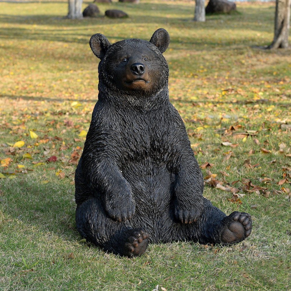 Onyx Guardian: Majestic Black Polyresin Sitting Bear Figurine