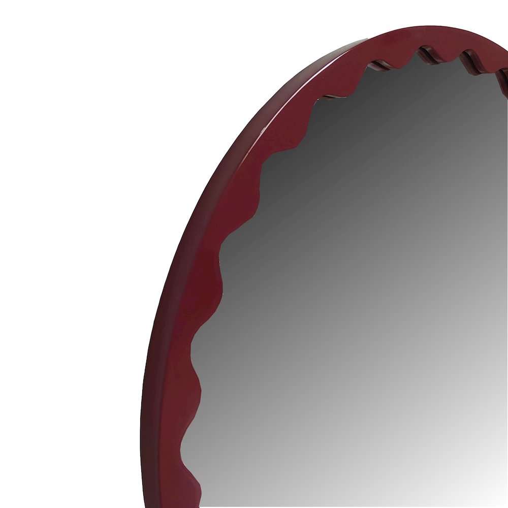 Santosh Round Glossy Burgundy Scalloped Mirror