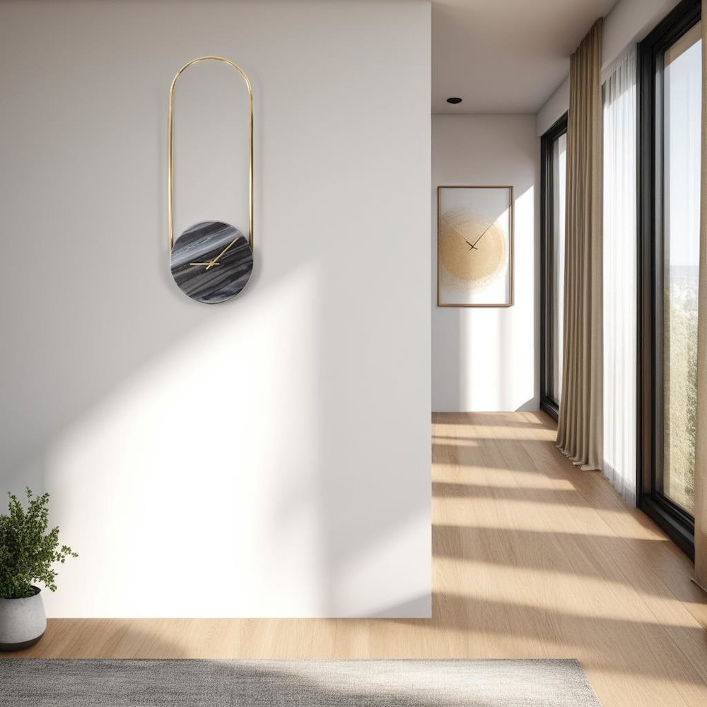 Balance of Mies Black Marble and Stainless Steel Clock