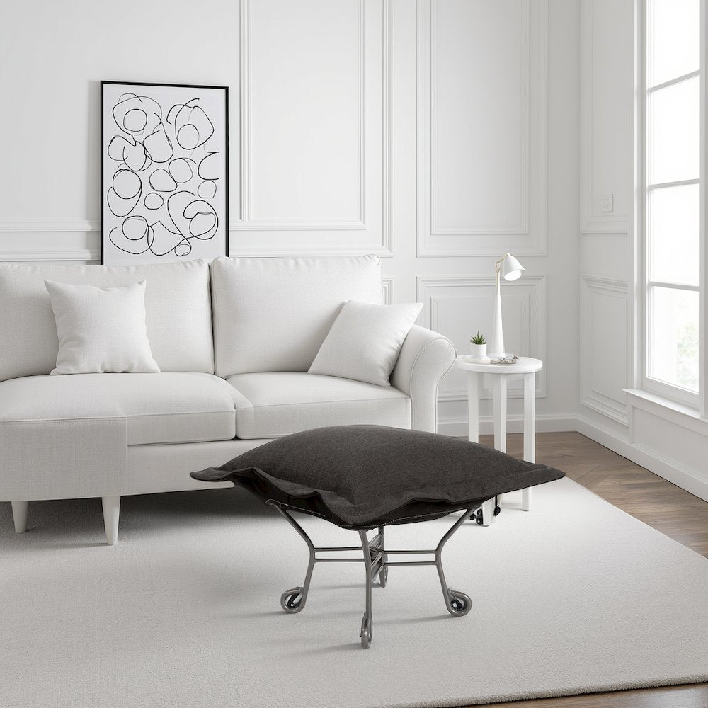 Scroll Puff Ottoman Sterling Charcoal Titanium Frame